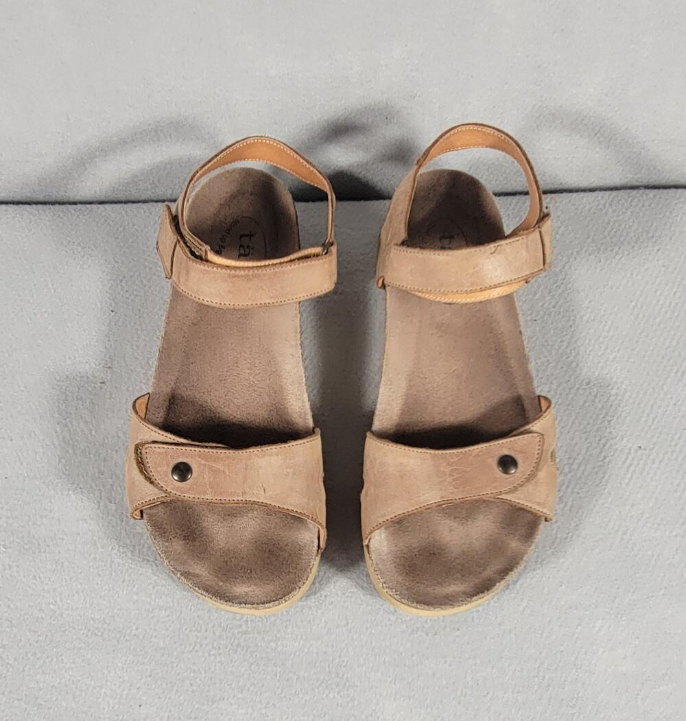 Taos Luvie Leather Ankle Strap Sandals Beige EU 38 US 7-7.5 Comfort Cork